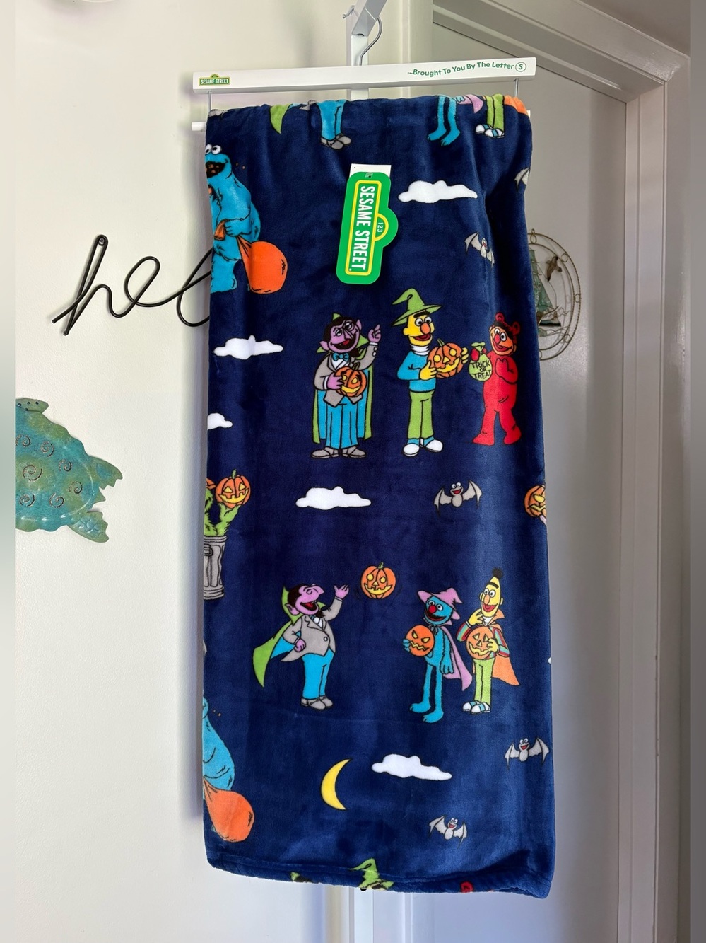 NEW Sesame Street Halloween Count Cookie Monster Bernie Bert Blue Throw 60"x70"